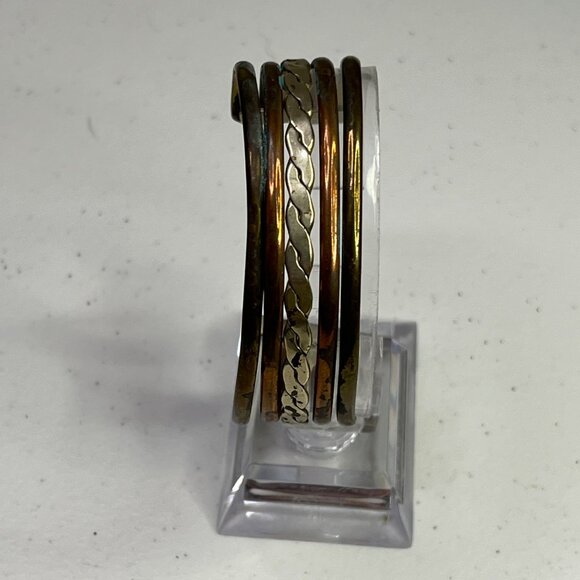 Vintage Mixed Metal Copper & Brass Open Cuff Bracelet With Braided Design - Picture 5 of 8